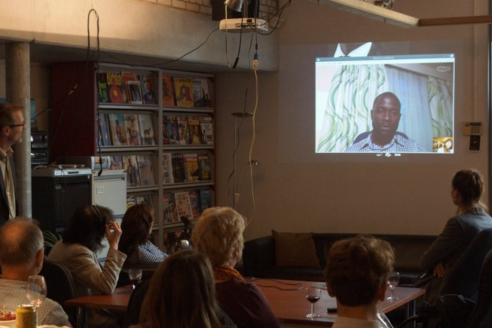 Skyping with John-Allan Namu from partner Africa Uncensored. Photo: Jan Meijer